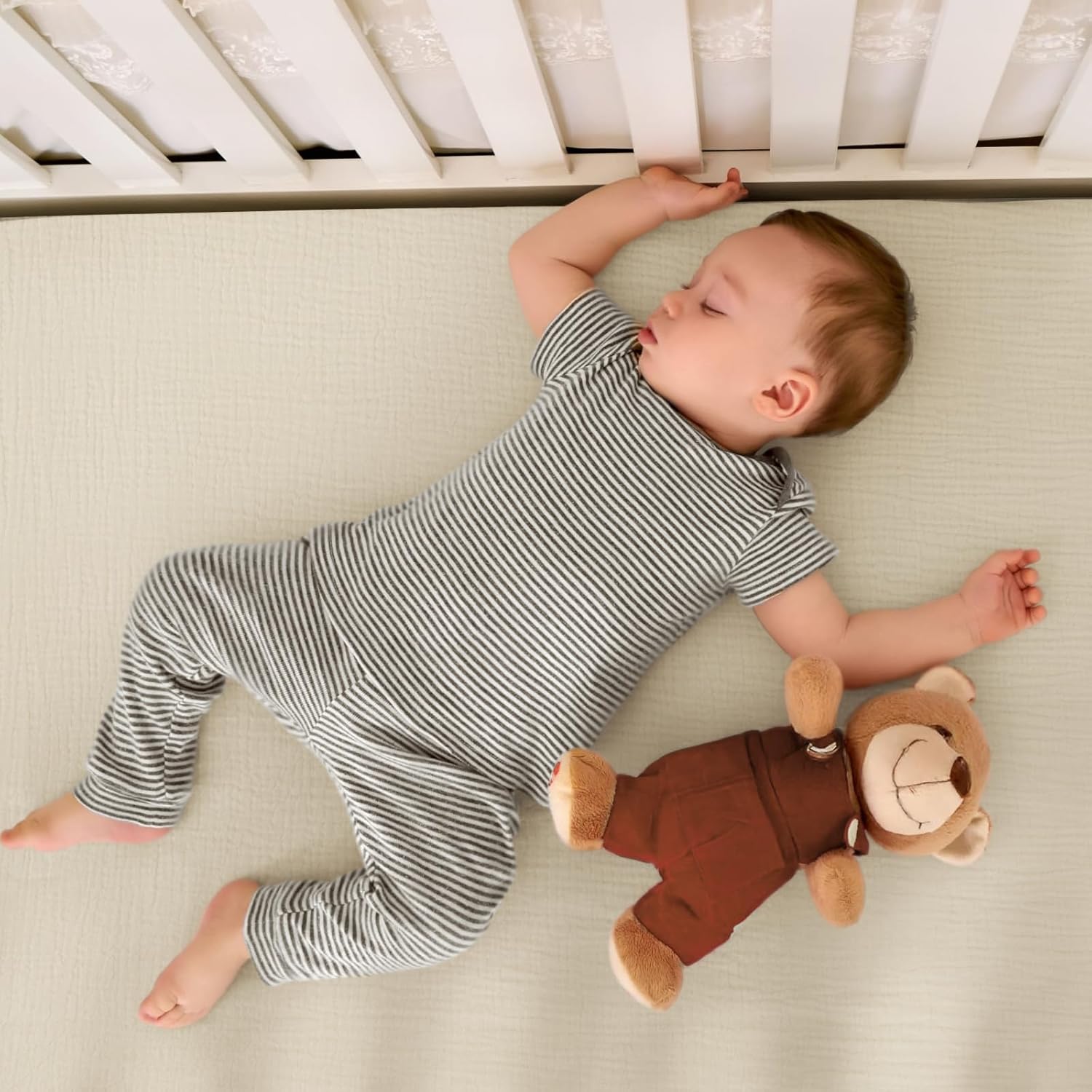 lulumoon Mini Crib Sheets Muslin: Soft Cotton Fitted Mini Crib Mattress Sheets for Boys and Girls