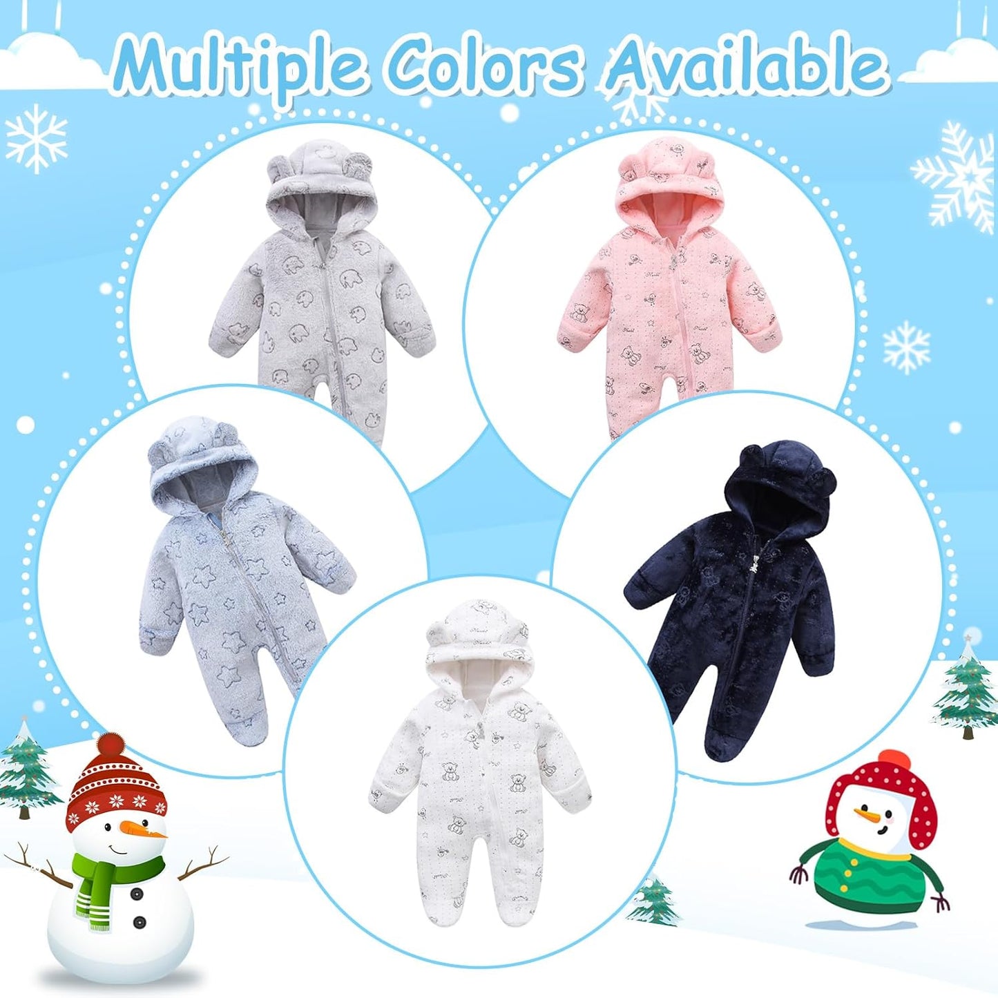 Fairy Baby Newborn Baby Bear Onesie Thin Fleece Footie Romper Snowsuit Hooded Jumpsuit Bodysuit Winter Outwear Boy Girl 0-12M
