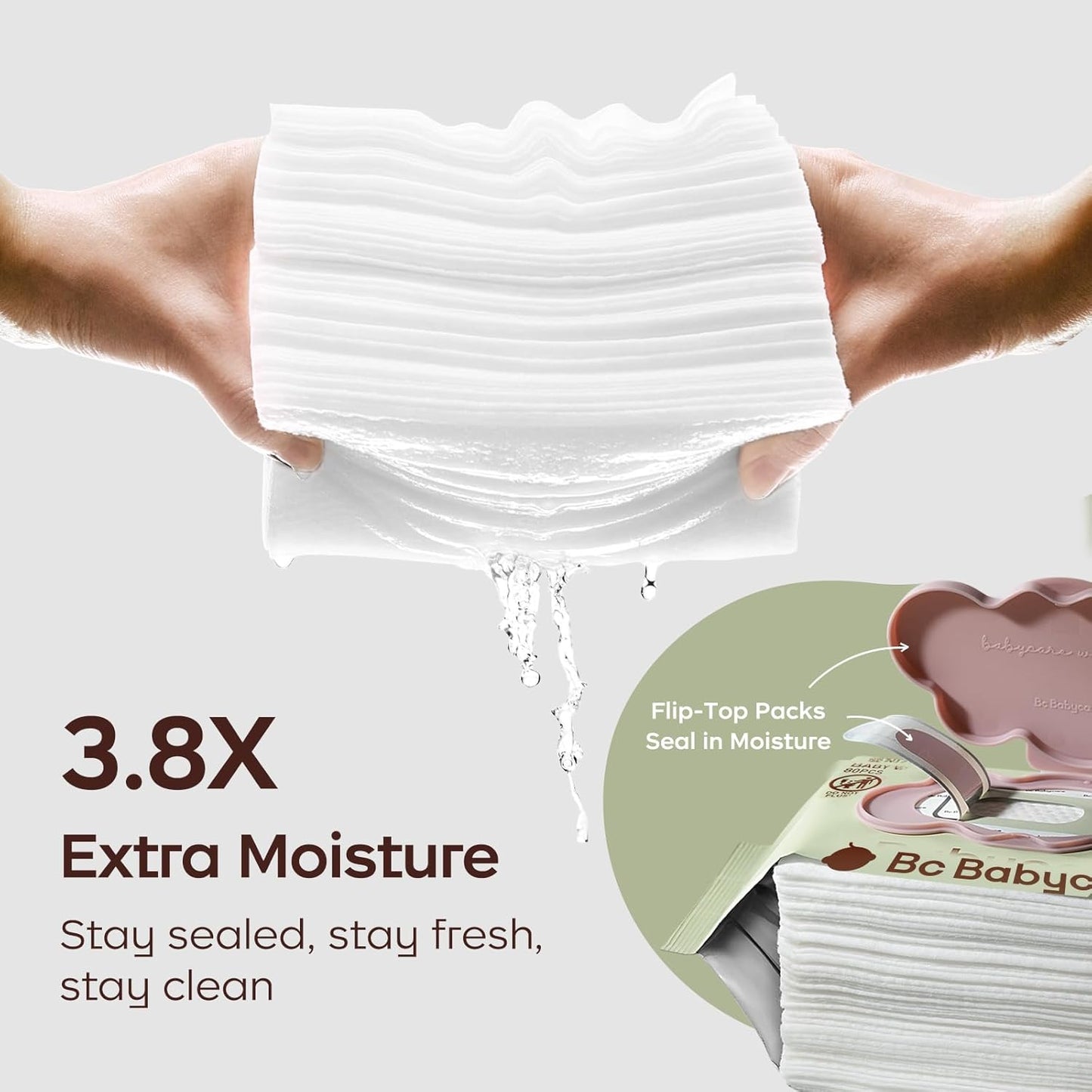 Bc Babycare Cloud Moist Baby Wipes, Thick & XL, 99% Water, Ultra-Hydrating, Unscented, Hypoallergenic for Sensitive Skin, Biodegradable, 3 Flip-Top, 240 Count