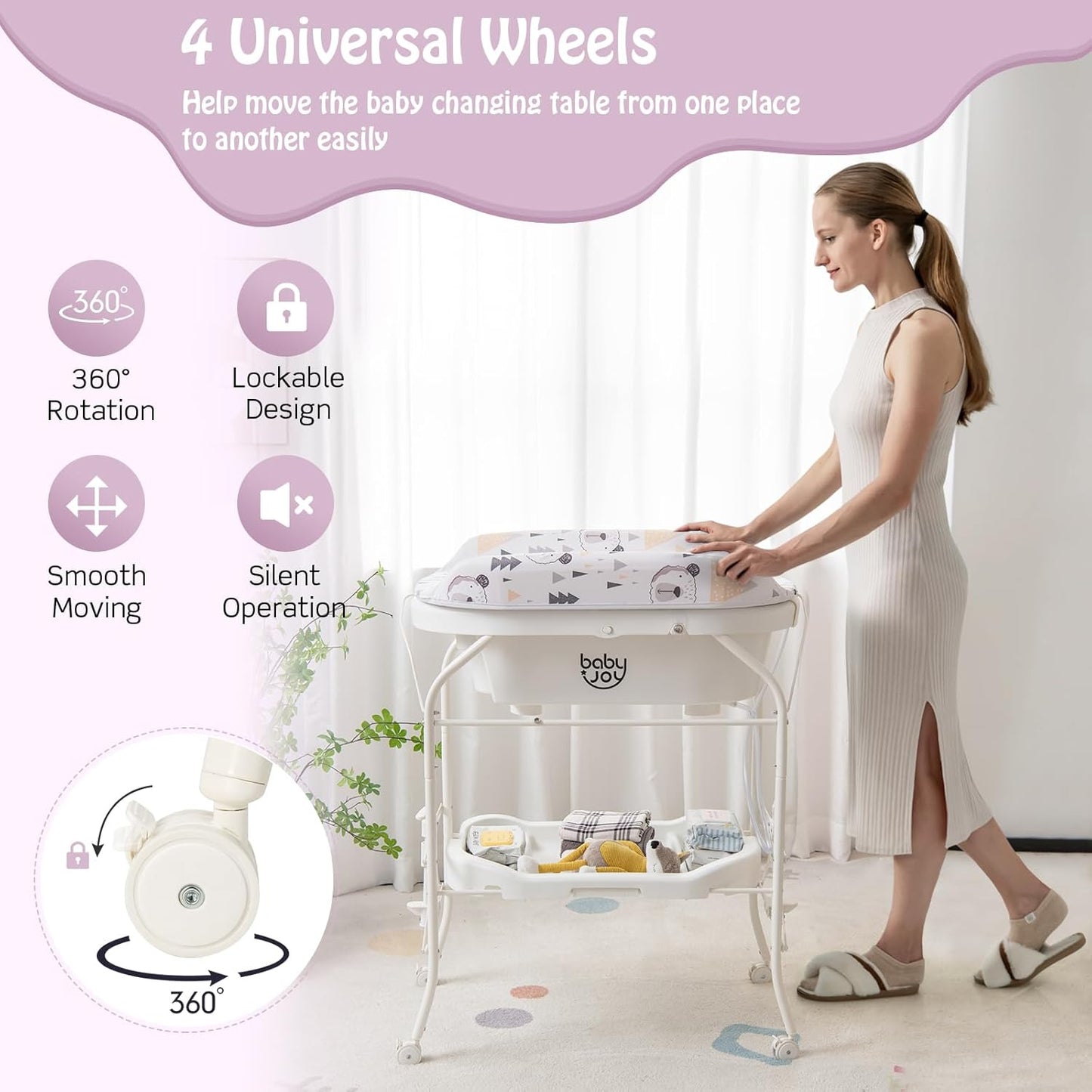 BABY JOY Baby Bathtub with Changing Table, Foldable Infant Diaper Changing Station with Storage