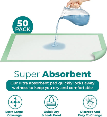 Teal Elite Chucks Pads Disposable Adult 36 x 36, 50 Count - Extra Large Bed Pads Disposable Adult