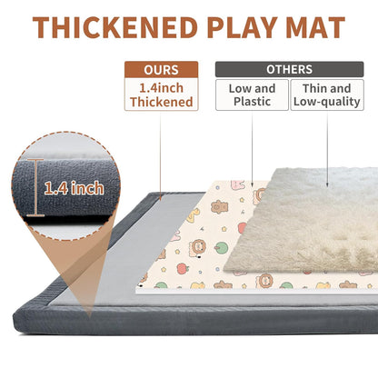 Baby Play Mat for Floor - 1.4" Thick Memory Foam Rug, 80"x70" Playpen Tummy Time Mat, Soft Velvet Nursery Rug, Large Padded Crawling Mat, Cushioned Pads for Playroom Toddlers, Infants, Yoga, Tatami