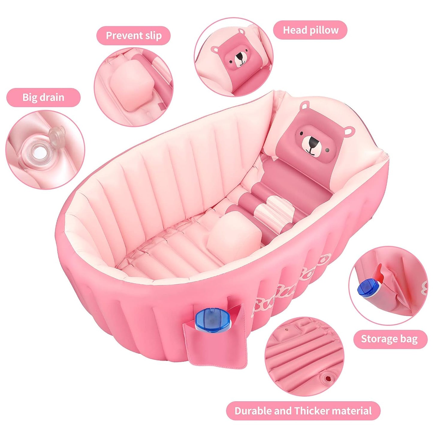 Inflatable Baby Bath Tub Portable Foldable Travel Mini Swimming Pool Helps Infants to Toddler Tub