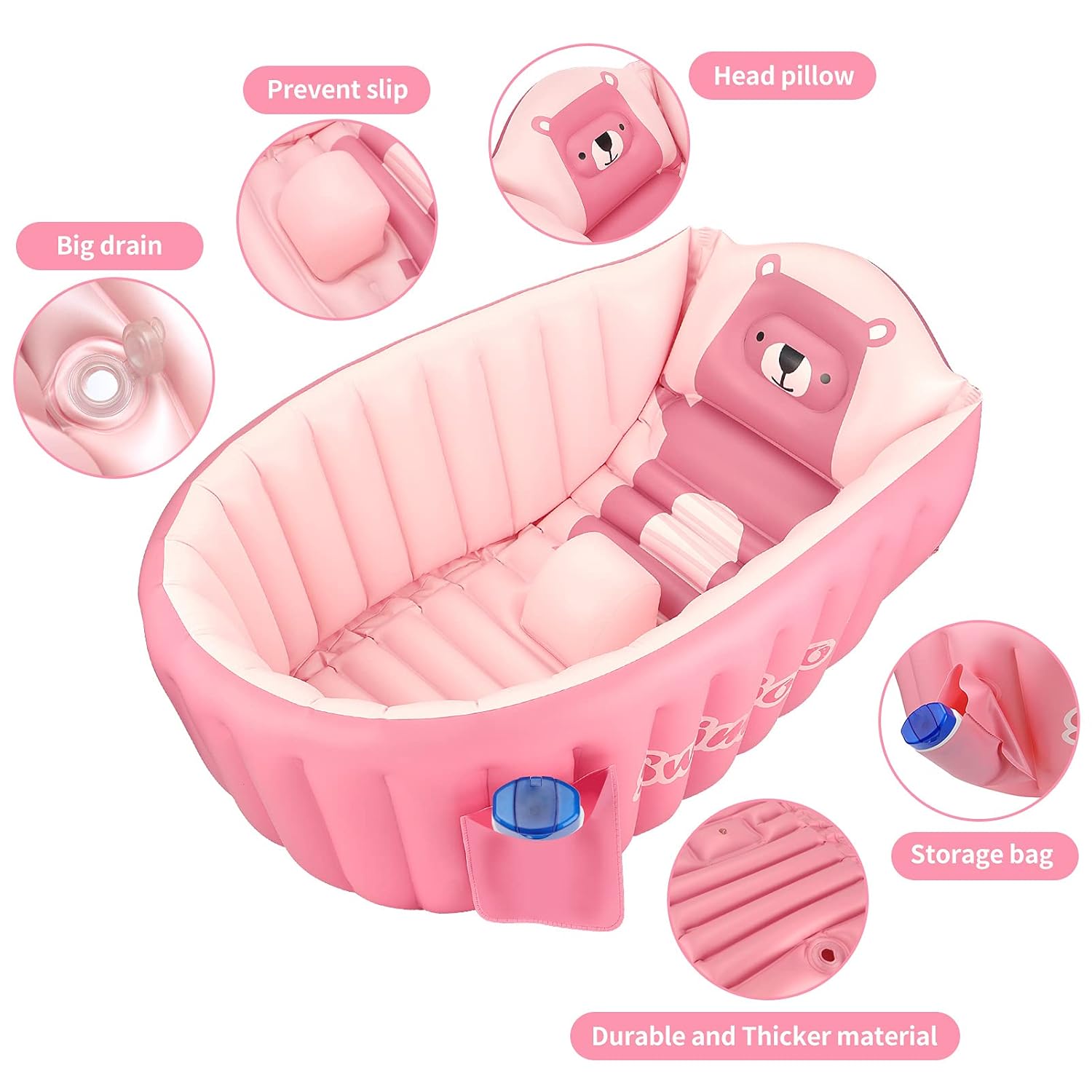 Inflatable Baby Bath Tub Portable Foldable Travel Mini Swimming Pool Helps Infants to Toddler Tub