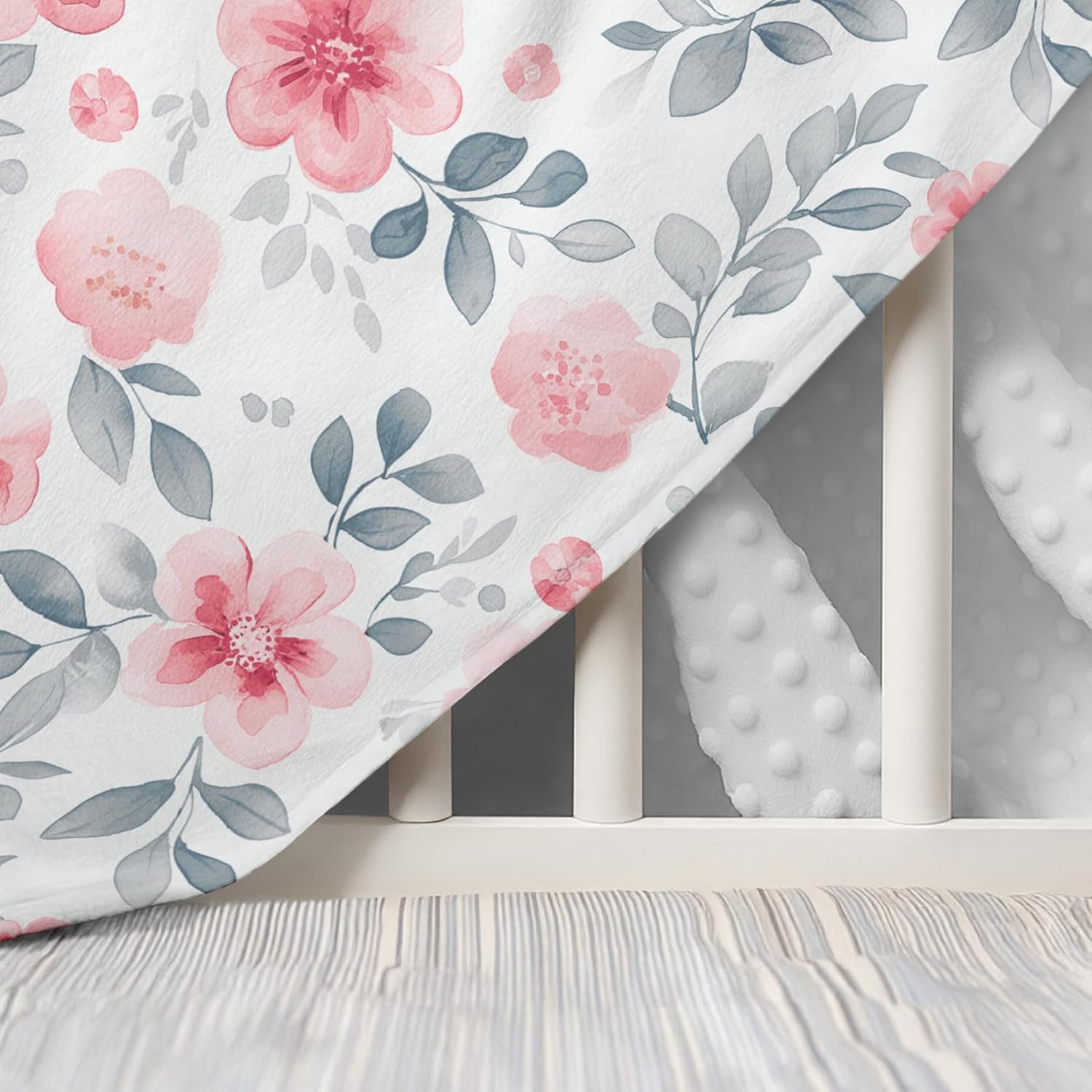 Floral Minky Baby Blanket 30 x 40 Inches for Boys Girls, Soft Plush Receiving Blanket with Dotted