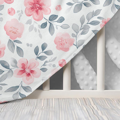 Floral Minky Baby Blanket 30 x 40 Inches for Boys Girls, Soft Plush Receiving Blanket with Dotted