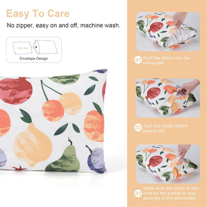TILLYOU Toddler Pillowcases 13 x 18 Travel Pillow Case 2 Pack, Kids Pillowcases Machine Washable with Envelope Closure, Fruit Shadow & Orangish