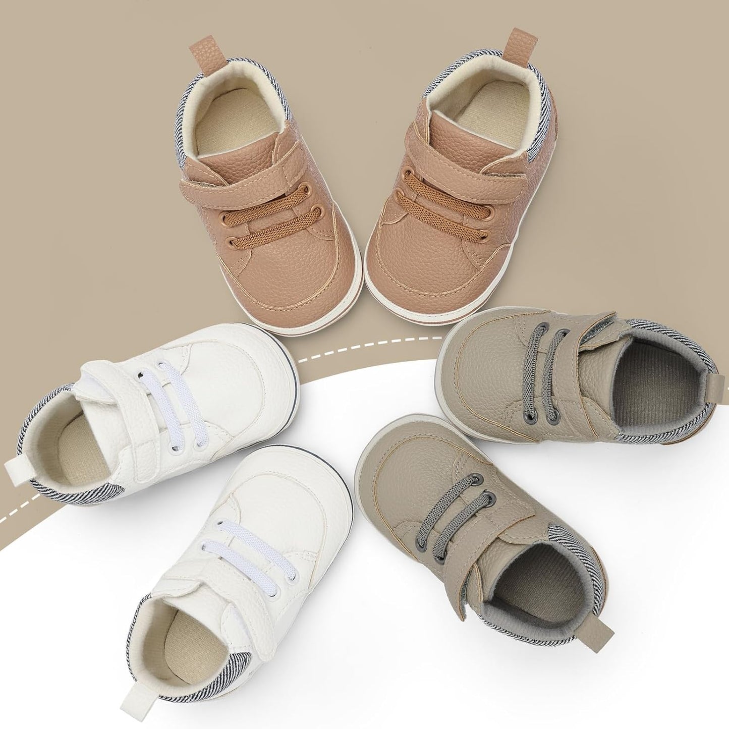 Baby Boys Girls Non-Slip Rubber Sole High-Top PU Leather Infant Sneakers Toddler Crib First Walker Shoes