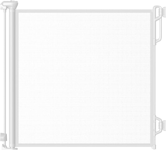 Retractable Safety Baby Gate or Mesh Dog Gate,Durable Portable Mesh Retractable Gate,Easy to Use for Stairs, Doorways, Hallways, Indoor, Outdoor, 33.5" Tall, Up to 65" Wide, White
