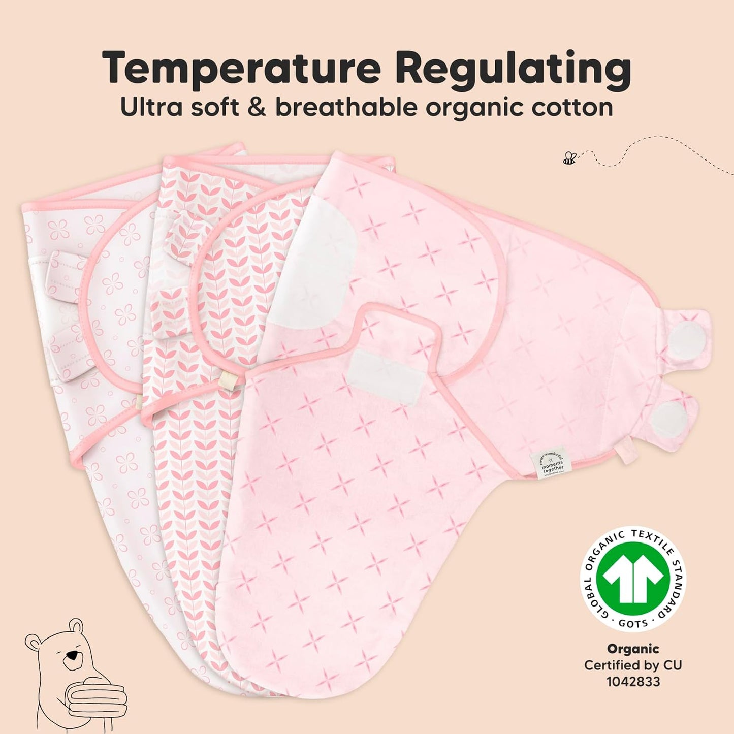 3-Pack Organic Baby Swaddle Sleep Sacks - Swaddles for Newborns, Infant 0-3 Months, Baby Girls