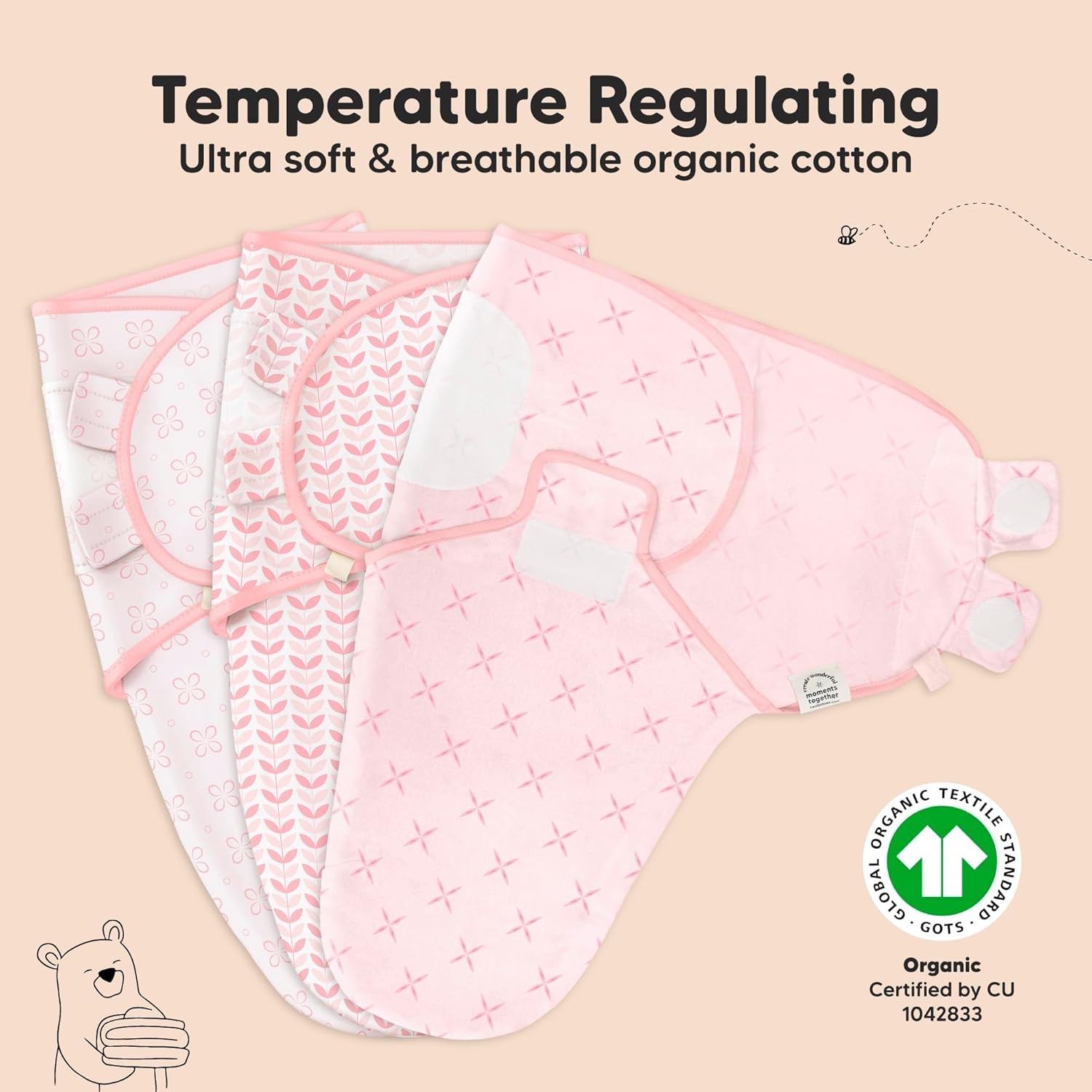 3-Pack Organic Baby Swaddle Sleep Sacks - Swaddles for Newborns, Infant 0-3 Months, Baby Girls