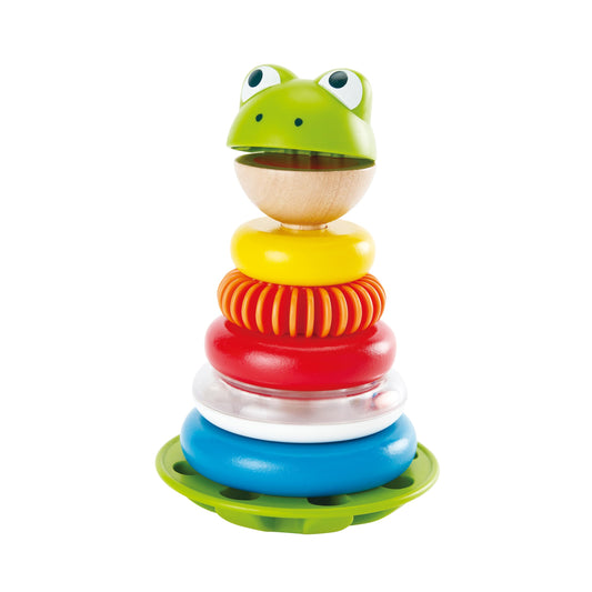 Hape Mr. Frog Stacking Rings | Multicolor Wooden Ring Stacker Play Set, Educational Toy for Children