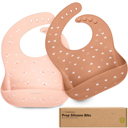 KeaBabies 2-Pack Silicone Baby Bibs for Eating - Sturdy Food-Grade Silicone Bibs for Babies Girl