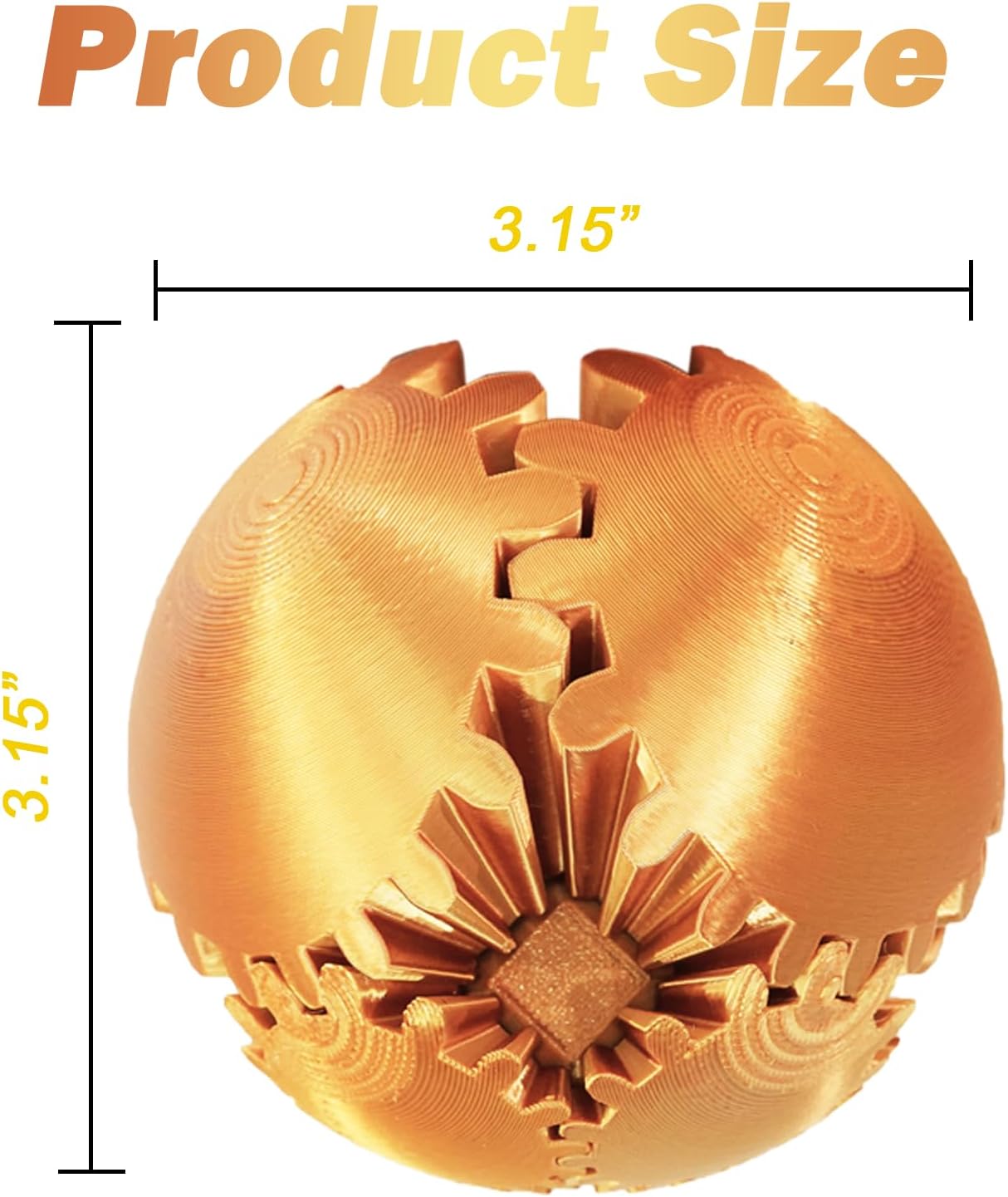 Gear Ball Fidget Toy - 3D Printed Stress Relief Spinner, Educational and Fun Gift for Kids & Adults, Durable & Eco-Friendly, Ideal for Birthday (Gold)