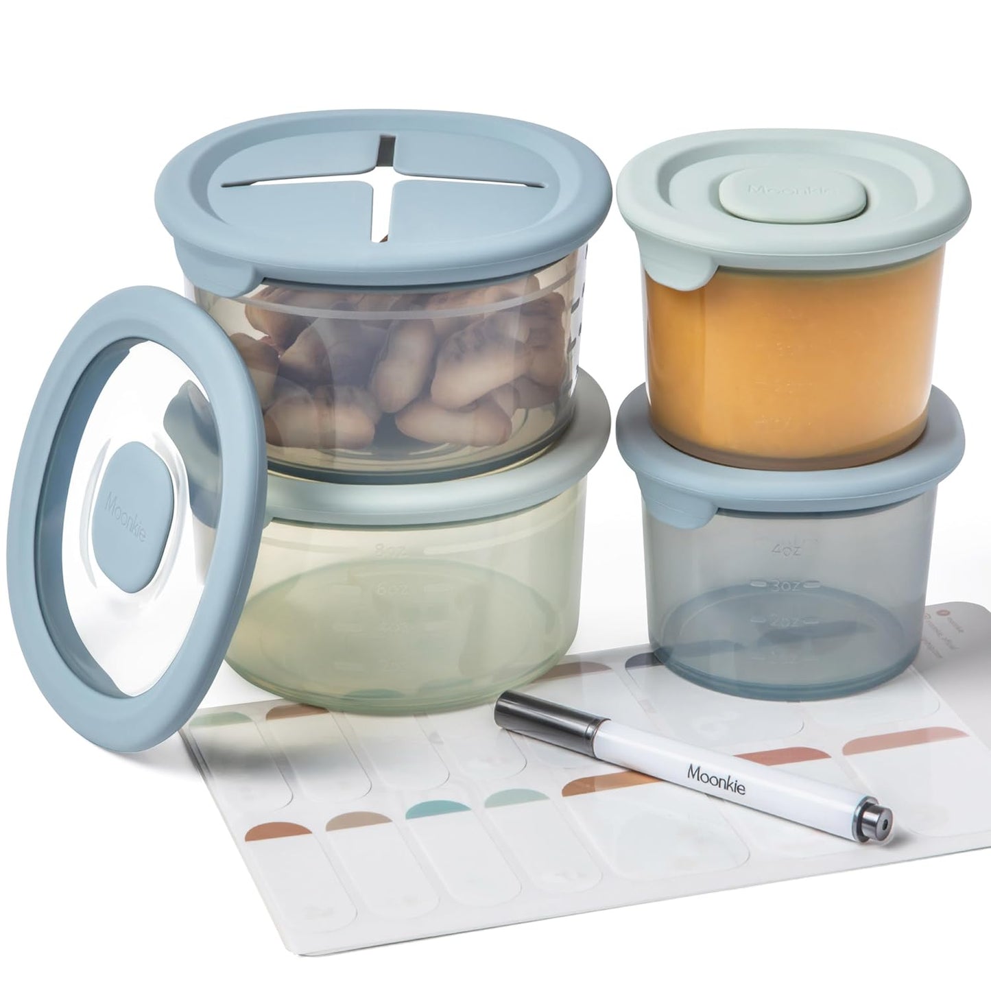 Moonkie Silicone Baby Food Containers | 8oz/4 oz Baby Food Storage Jars with Airtight Lids and A