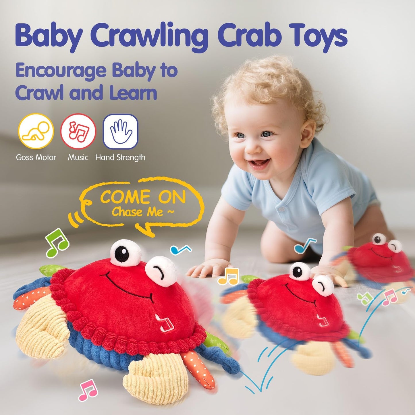 hahaland Baby 6+ Months Tummy Time Musical Bouncing Crab Crawling Toy