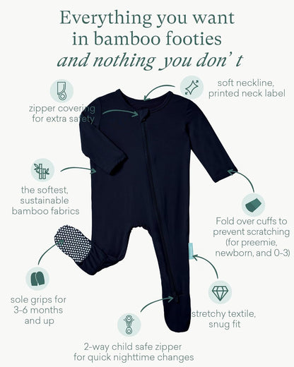 Baby Zipper Footie Pajamas, Supersoft Bamboo Rayon Baby Footed Pjs Boy Girl 0-3-6-9-18-24 Month Coverall Sleepers