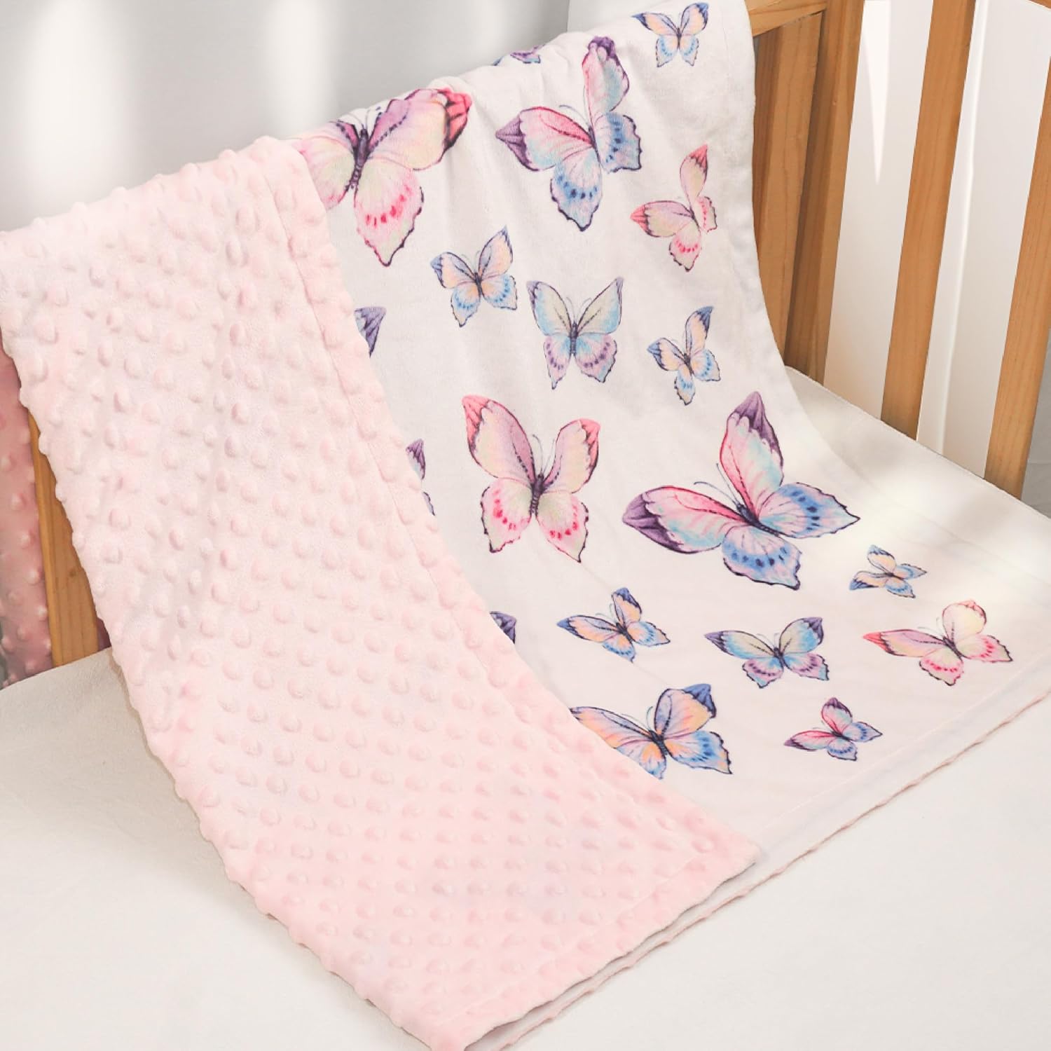 SANDJEST Kid Blankets for Girls 30 x 40 - Kids Throw Minky Blankets with Layer Dotted Backing