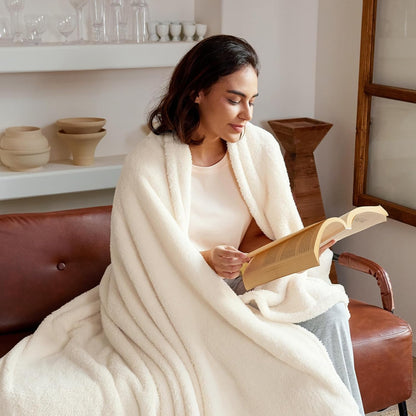 Exclusivo Mezcla Twin Size Flannel Fleece Blanket, Super Soft Velvet Plush Bed Blanket, Fuzzy Cozy and Warm for All Seasons, 60x80 Inches, Ivory