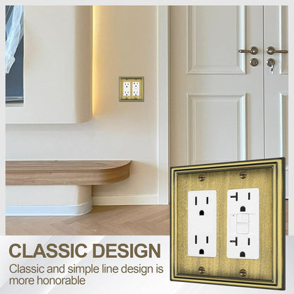 Double Decorator Switch Covers Wall Plate, Antique Brass Decorative Rocker Switch Plates Outlet Covers for Receptacle, GFCI Outlet, Dimmer - Classic Style, 3 Pack