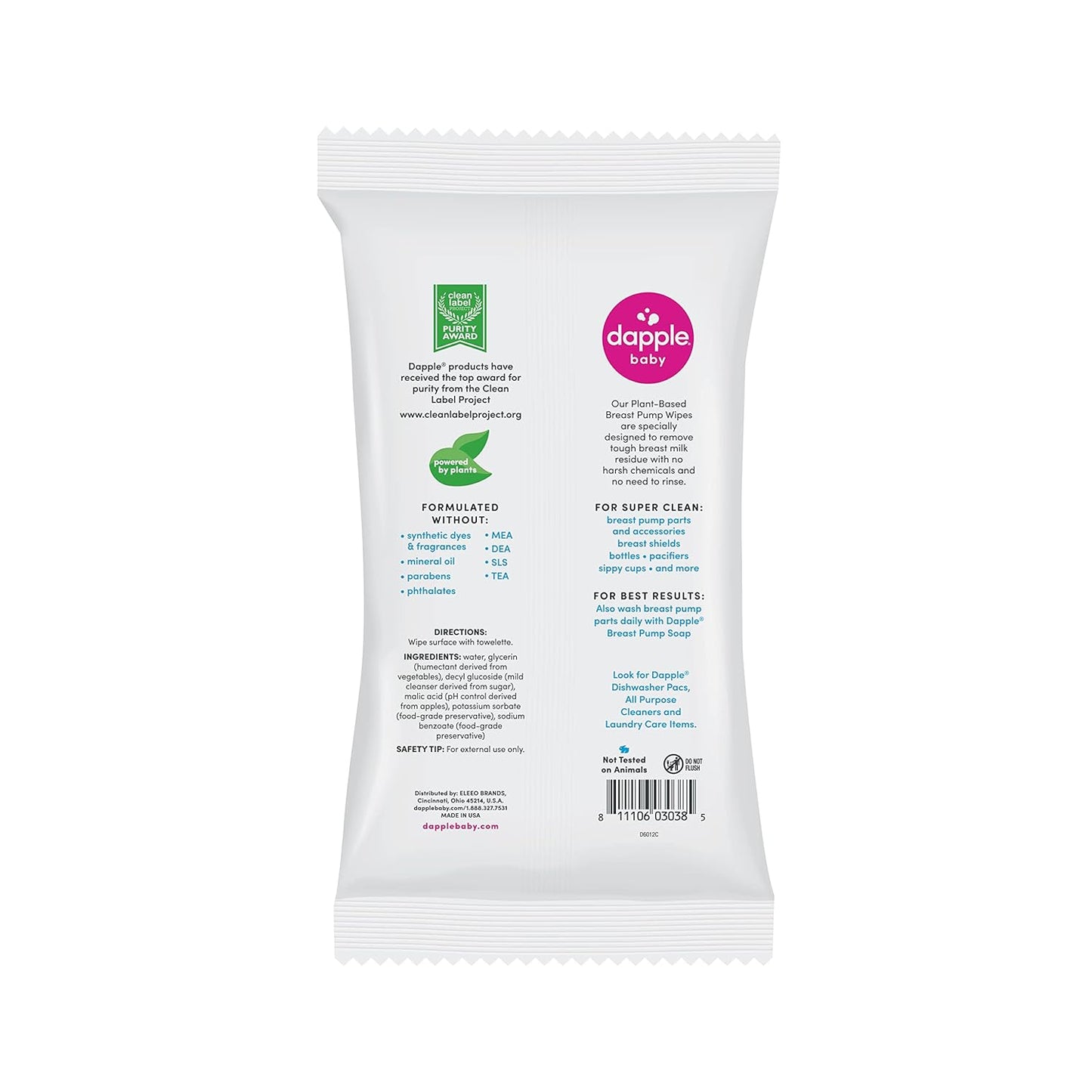 Dapple Breast Pump Wipes, Powered by Plants, Hypoallergenic, Removes Milk Residue, Fragrance Free