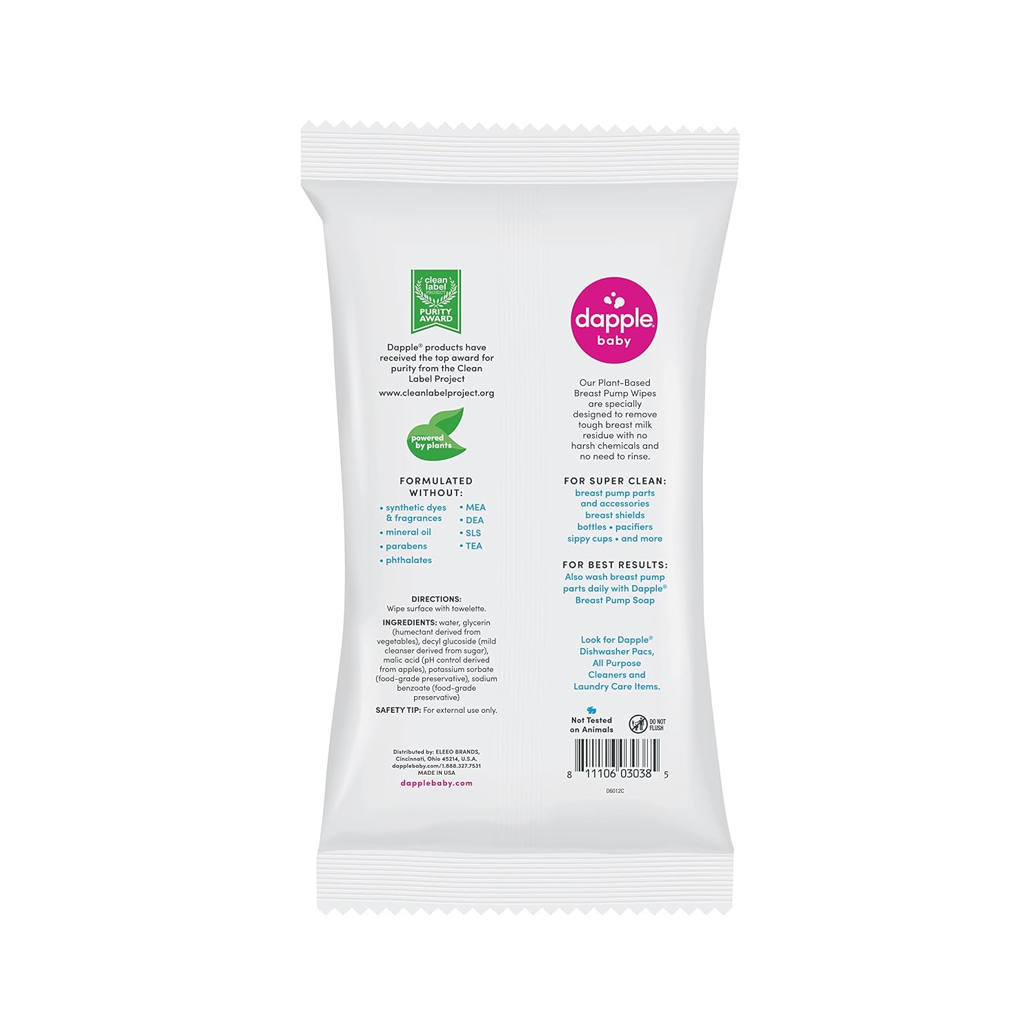 Dapple Breast Pump Wipes, Powered by Plants, Hypoallergenic, Removes Milk Residue, Fragrance Free