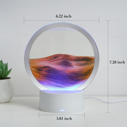 KPNUWN Moving Sand Art Liquid Motion, 3D Deep Sea Sandscape Color Quicksand Decor, Round Glass Moving Sand Art Picture Relaxing Desktop Home Office Work Decor (7 inch-Orange Light)