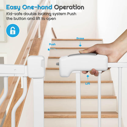 Extra Wide Baby Gate for Stairs Doorways with door, 30" Tall 66.5-75.8" Wide Easy Install Dog Gate indoor, Safety Metal Pressure Mounted Pet Gate with Walk-Thru Auto Close for the House, White