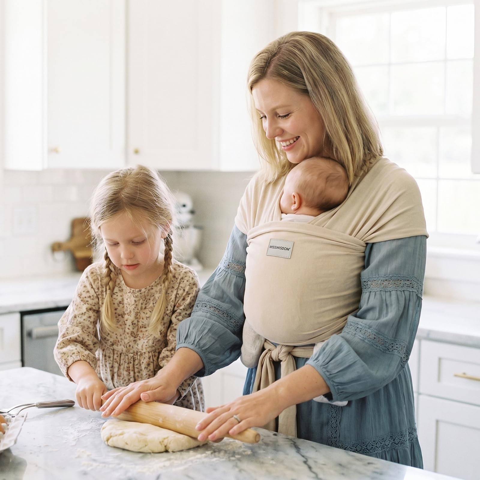 MISSWISDOM Baby Wraps Carrier, Baby Carrier Wrap Newborn Sling 7-35lbs, Baby Wearing Wrap Newborn