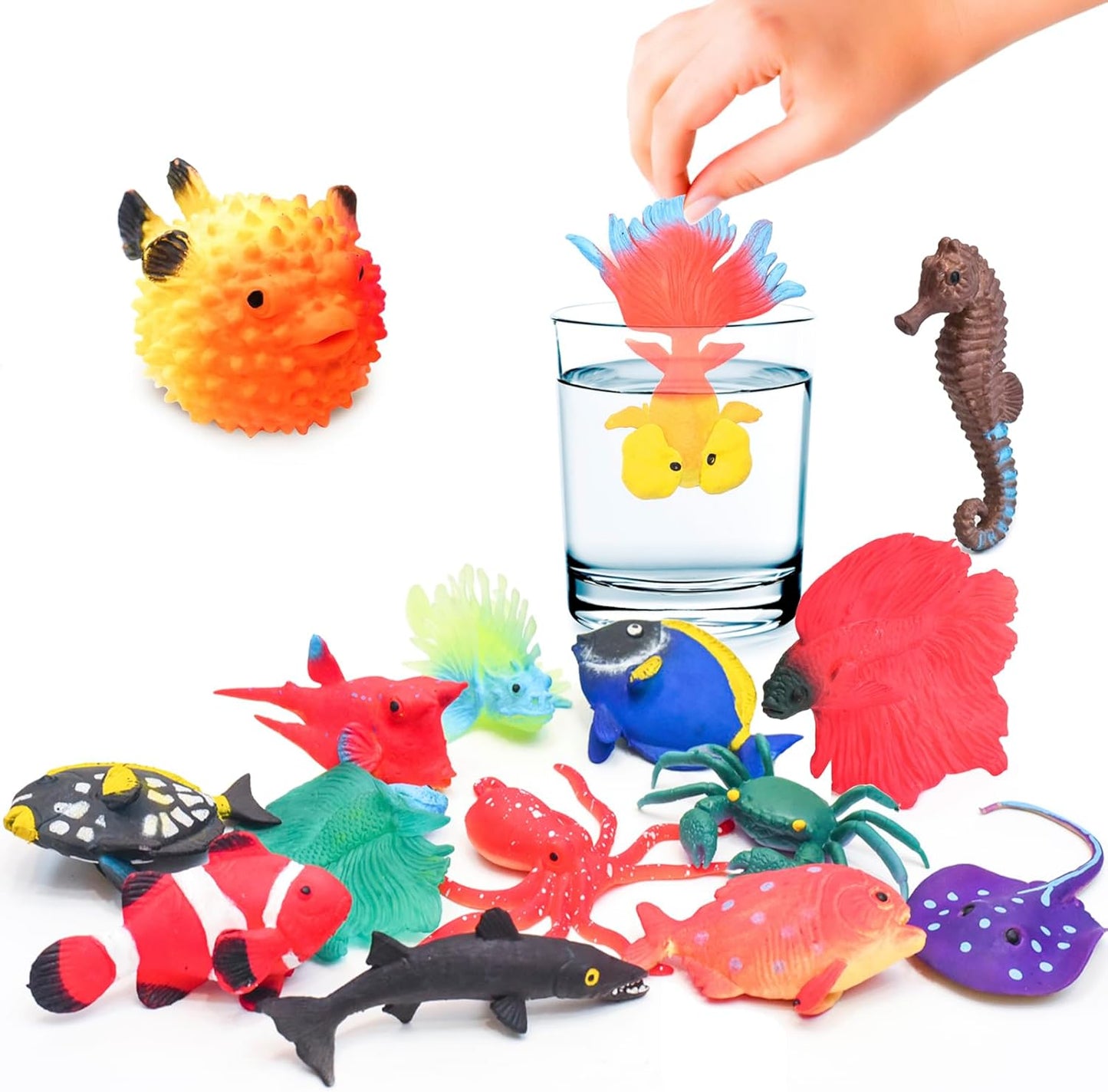 10 Pcs Fish Animal Figure Bath Toys, Sea Animal Color Changing Toys, Sea Creatures for Kids 3 Years