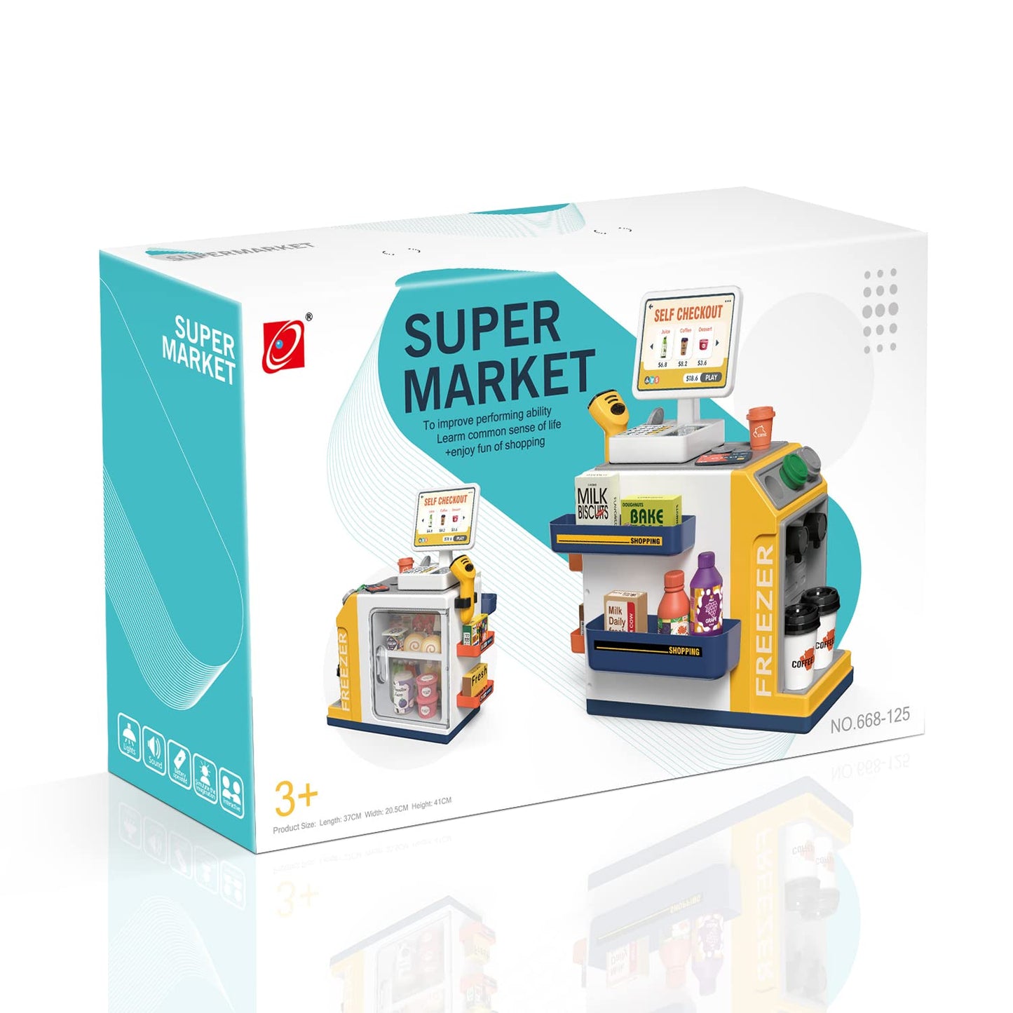Kids Cash Register Playset - 48PCS Play Money, Calculator, Scanner,Ages 3+