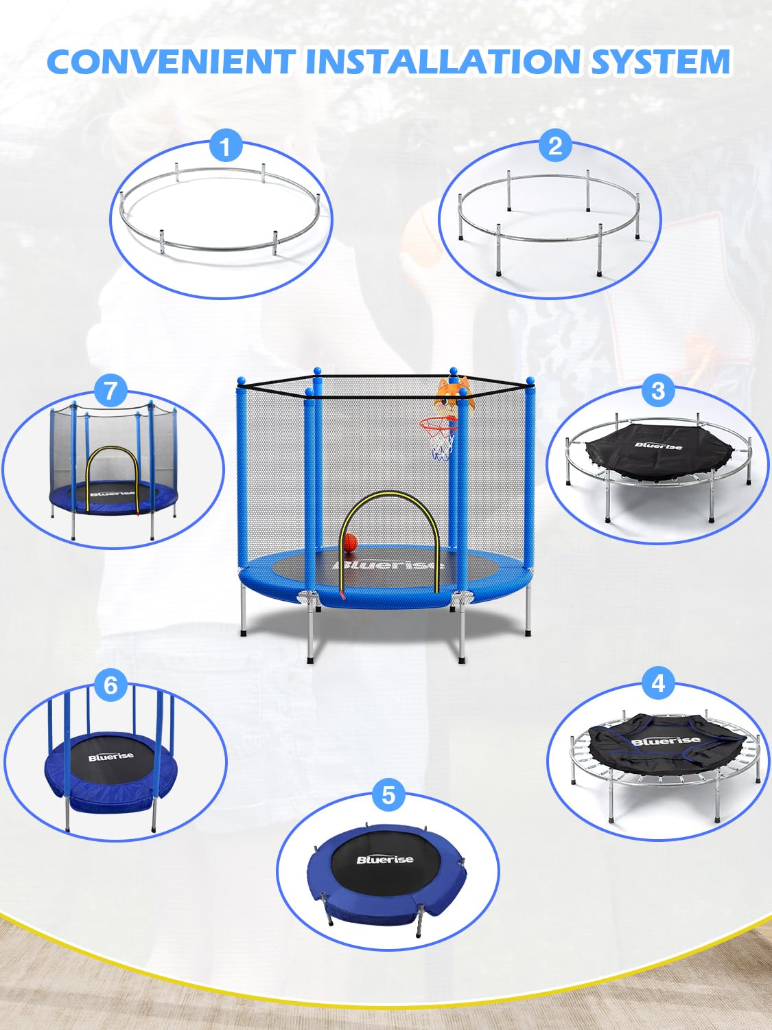 BLUERISE 55IN Indoor/Outdoor Toddler Trampoline for Kids Blue