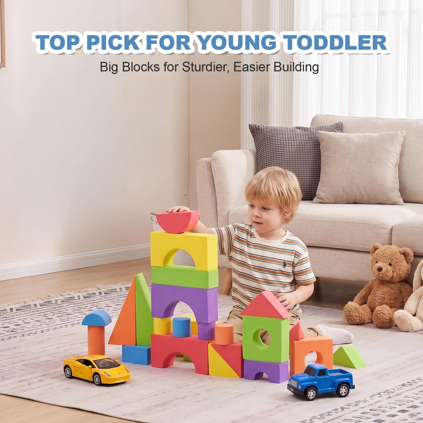 Bingyouth Large Building Foam Blocks for Toddlers, EVA Stacking Foam Building Blocks Toy Set