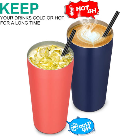 VEGOND 20oz Tumbler Bulk with Lid and Straw 1 Pack, Stainless Steel Vacuum Insulated Tumbler, Double Wall Coffee Cup Travel Mug, Navy Blue