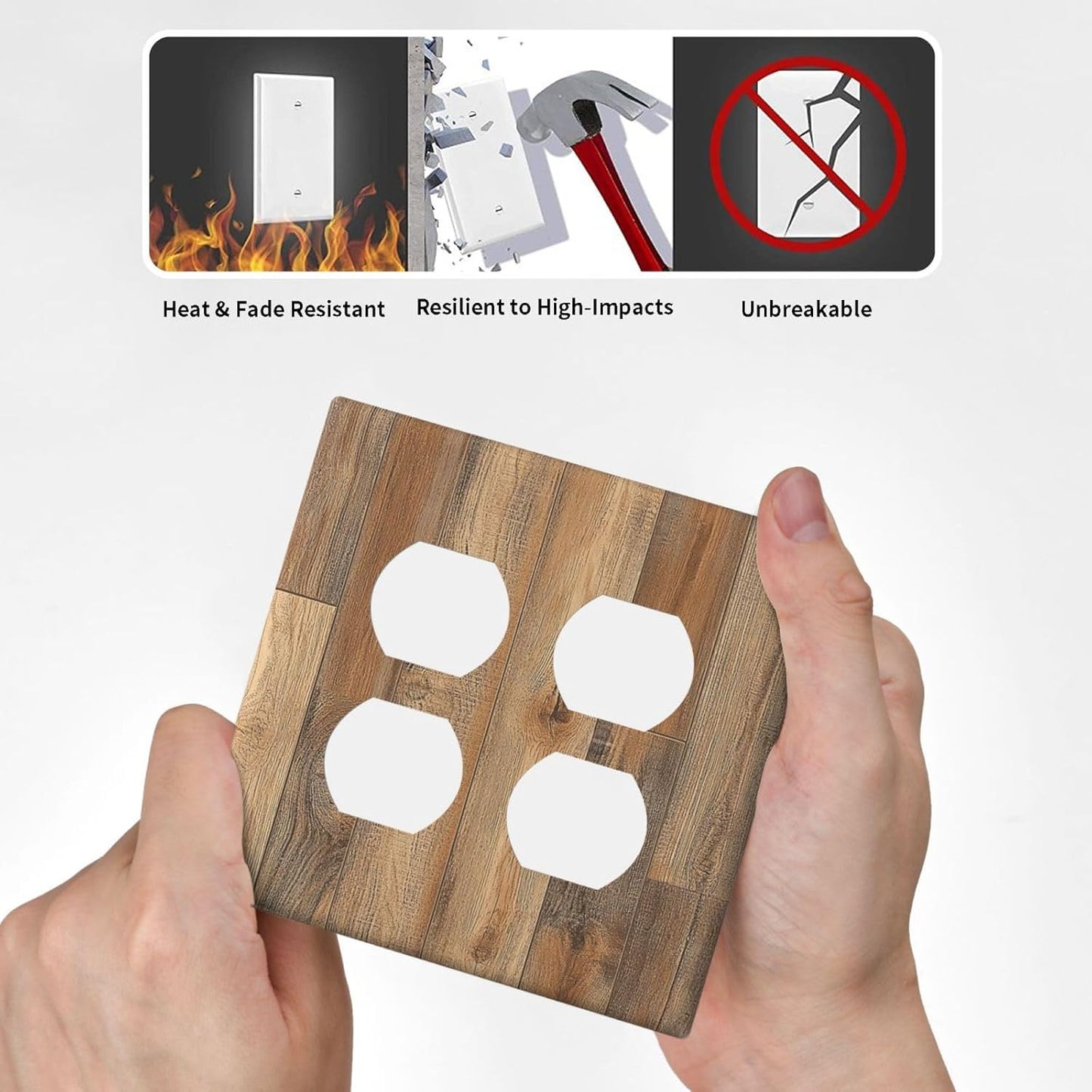 Outlet Covers Retro Rustic Brown Wood Grain 2 Gang Double Duplex Decorative Light Switch Covers