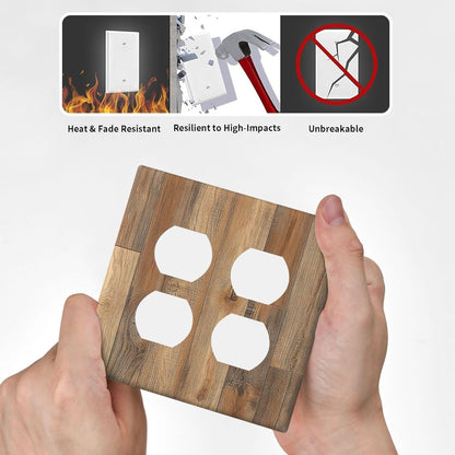 Outlet Covers Retro Rustic Brown Wood Grain 2 Gang Double Duplex Decorative Light Switch Covers