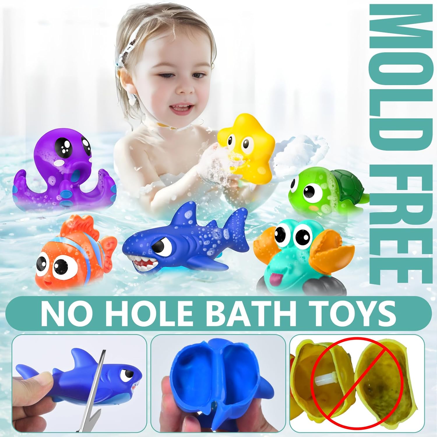 No Hole Mold Free Baby Bath Toys for Kids Ages 1-3,Water Toys for Babies and Toddlers,Ocean Animal