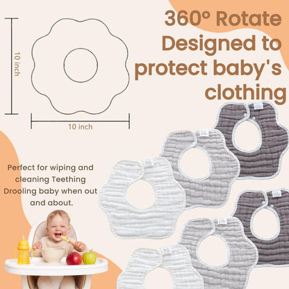 MUKIN Baby Drooling Towel, Snap Bibs, Muslin Bibs, 6 Pack, Adjustable, Soft Cotton