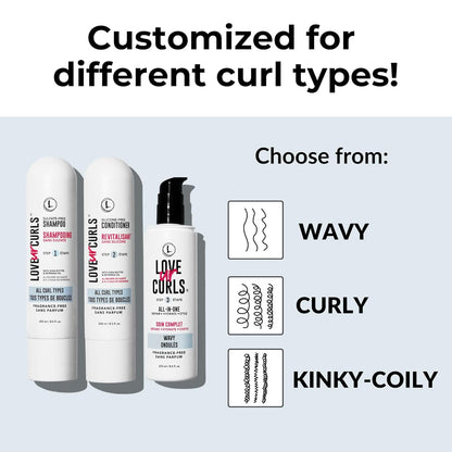 Love Ur Curls Fragrance Free Curly Shampoo and Conditioner Set with All in One Curl Cream Styler
