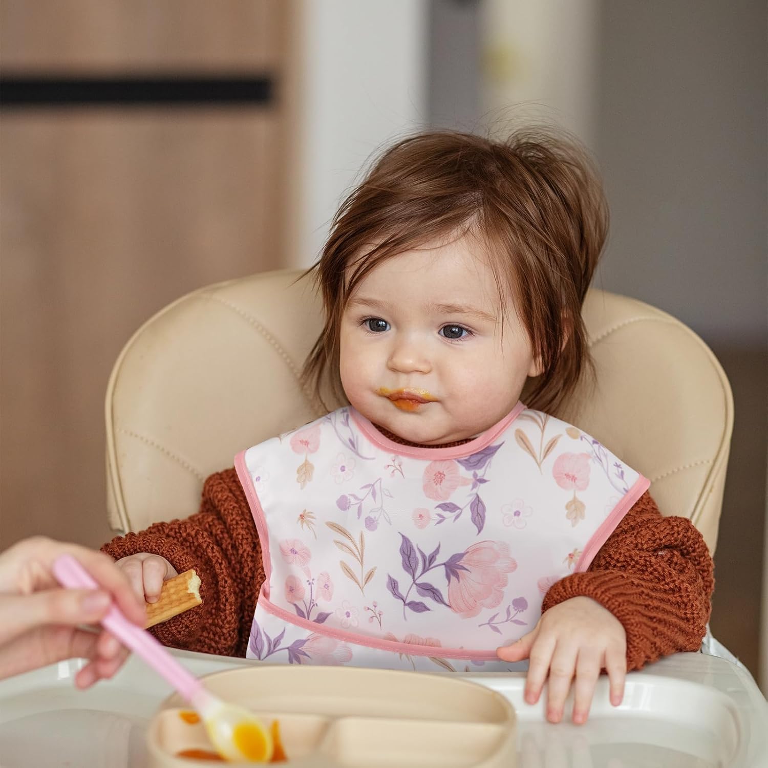 Mess Proof Baby Bib 3 Pack, Waterproof Led Weaning Baby Feeding Bibs with Food Catcher, Travel