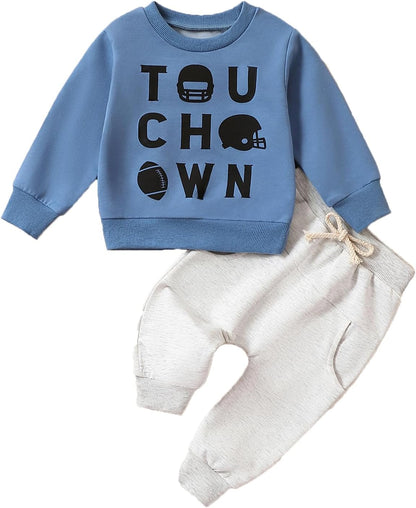 Baby Boy Clothes Fall 6 12 18 24 Months Football Long Sleeve Pullover Tops & Pant Sets Toddler Winter Outfits