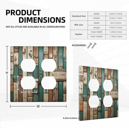 Outlet Covers Vintage Wood Brown Turquoise Splicing 2 Gang Double Duplex Decorative Light Switch Covers Electrical Wallplates Socket Faceplate For Farmhouse Cabin Decor