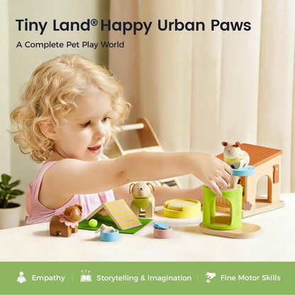 Tiny Land Wooden Dollhouse Animal Set for Toddlers, Dollhouse Accessories