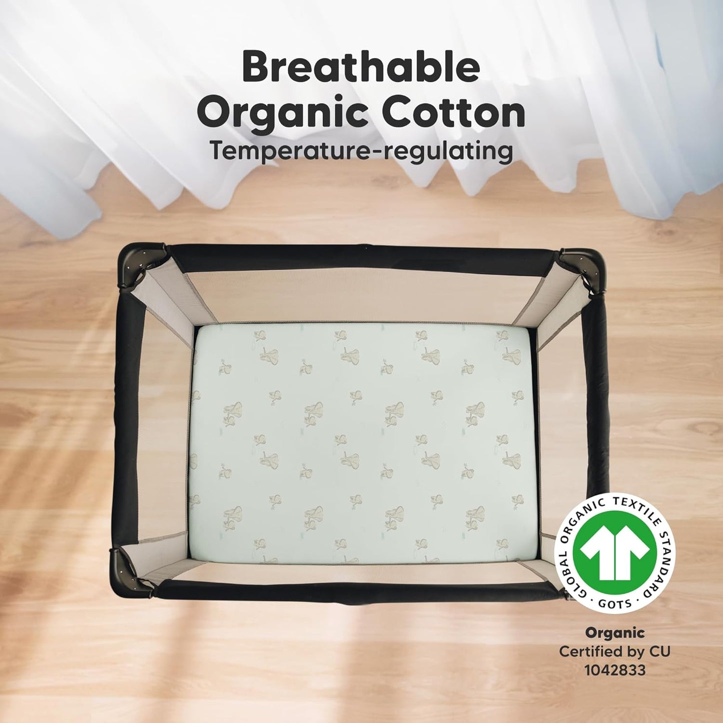 2-Pack Mini Crib Sheets Fitted - 38x26 Pack N Play Sheets for Pack and Play Mattress, Organic