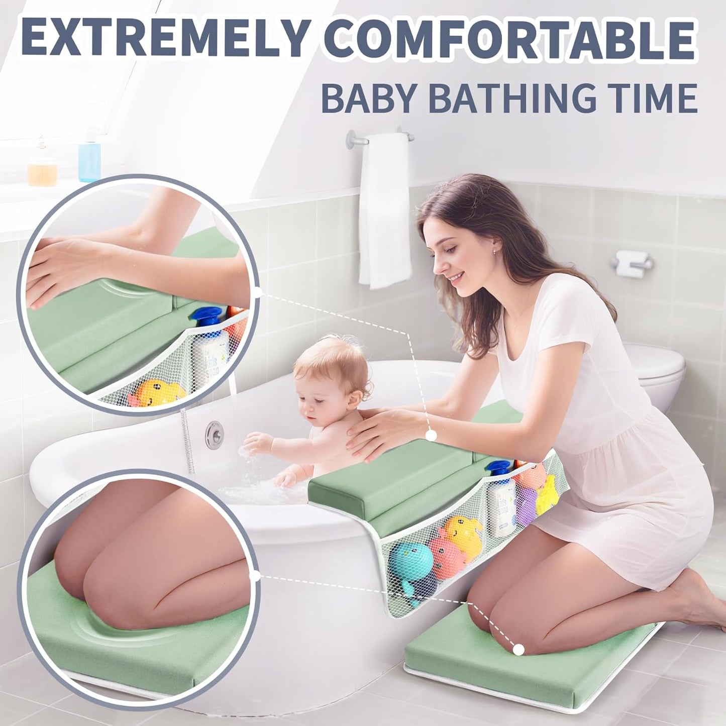 URMYWO Bath Kneeler and Elbow Rest Pad Set - 1.5" Thick Baby Bath Kneeler Pads with Toys Organizer