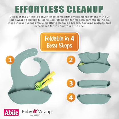 Abiie Ruby Wrapp Silicone Bibs for Babies with Front Pocket - Waterproof Bib - Stain Resistant