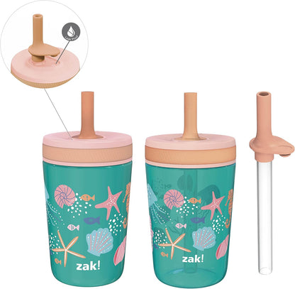 Zak Designs Shells Kelso Tumbler Set, Leak-Proof Screw-On Lid with Straw, Bundle for Kids Includes
