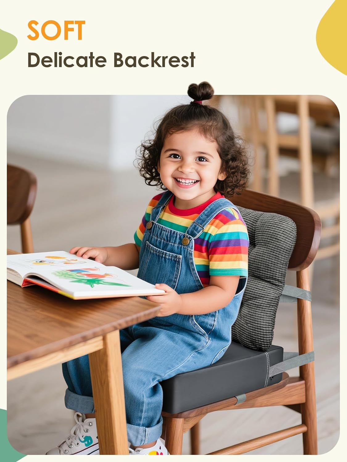 Booster Seat for Kitchen Chair, Adjustable Washable Safety Belts Toddler Booster Seats, PU Non-Slip