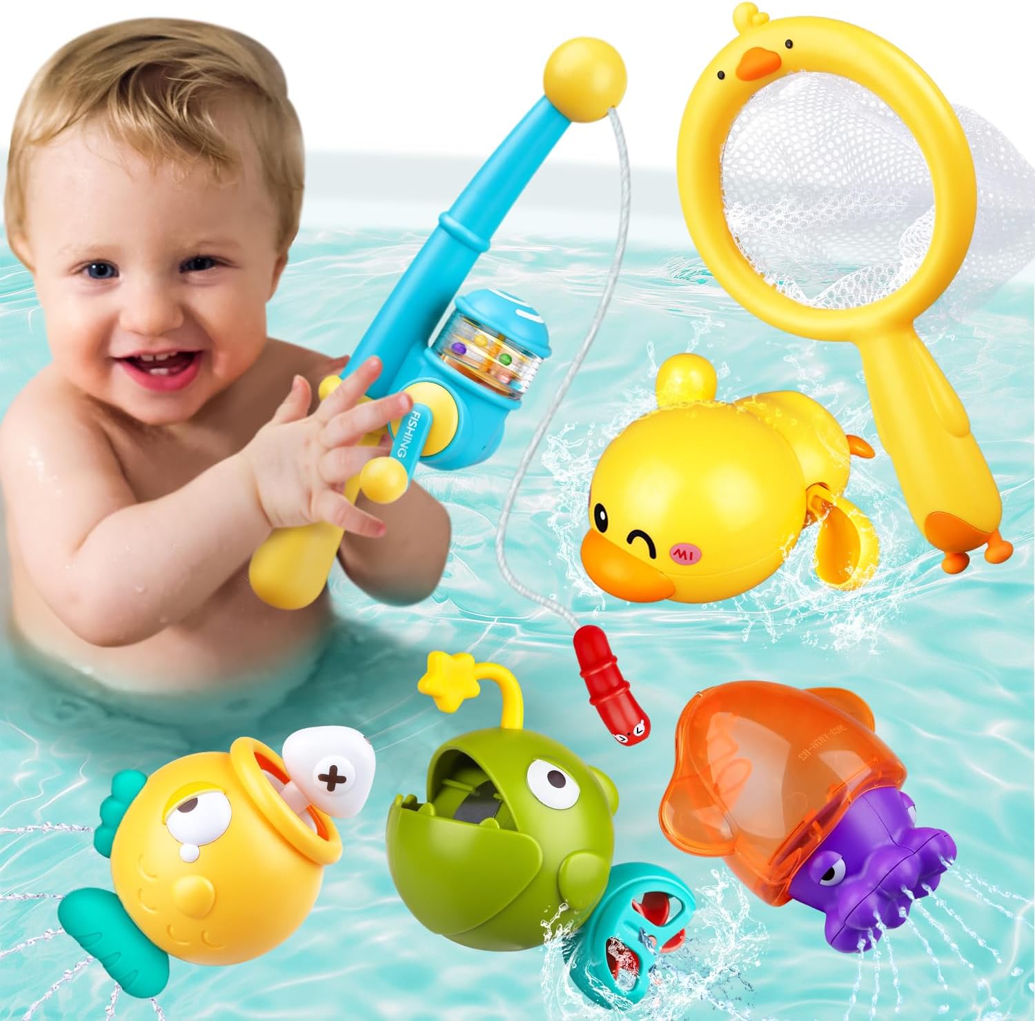 Baby Bath Toys for Kids Ages 1-3, Magnetic Fishing Games with Floating Bathtub Wind-Up Toys &