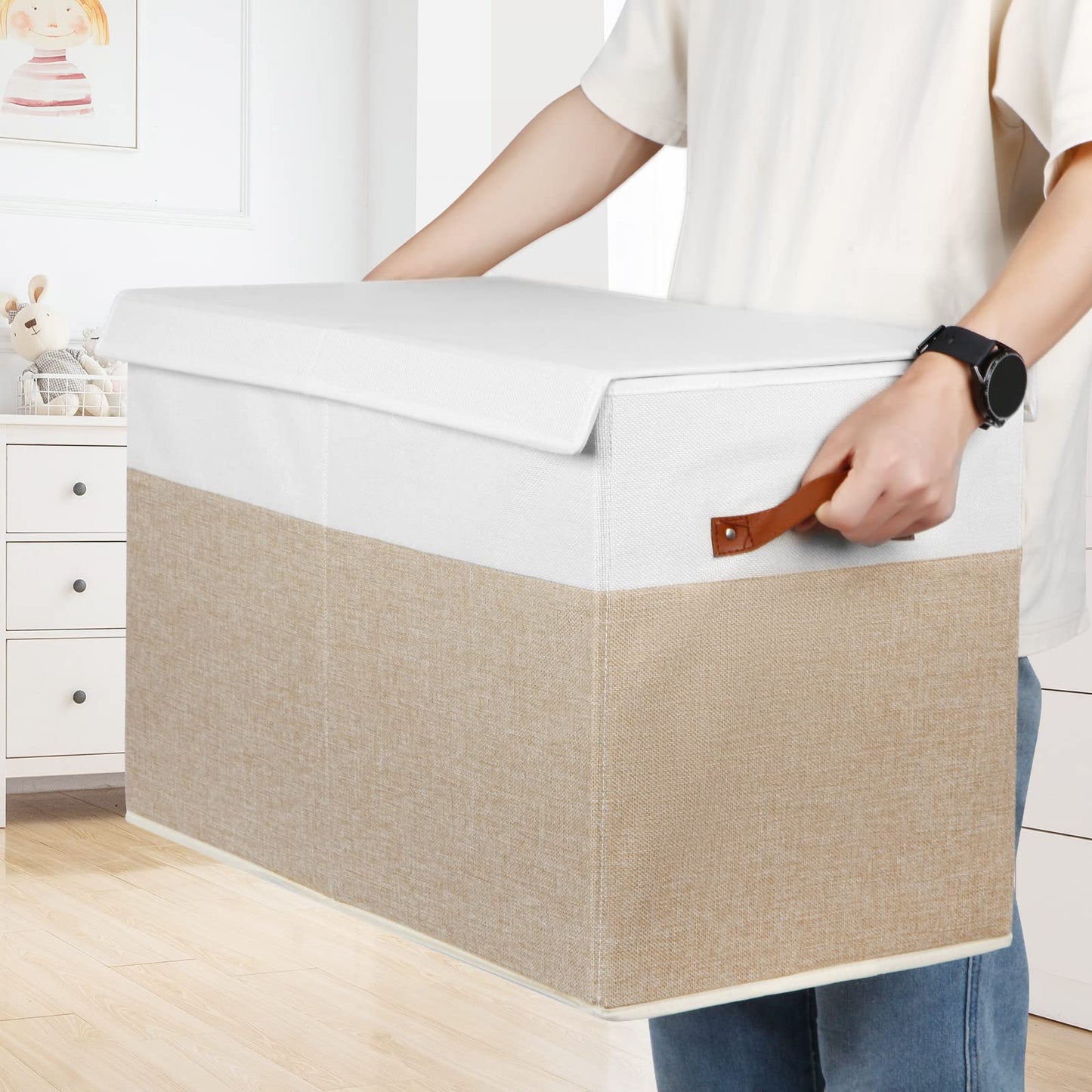 Large Toy Storage Box with Lid, Toy Chest Bin Boxes Basket with Dividers